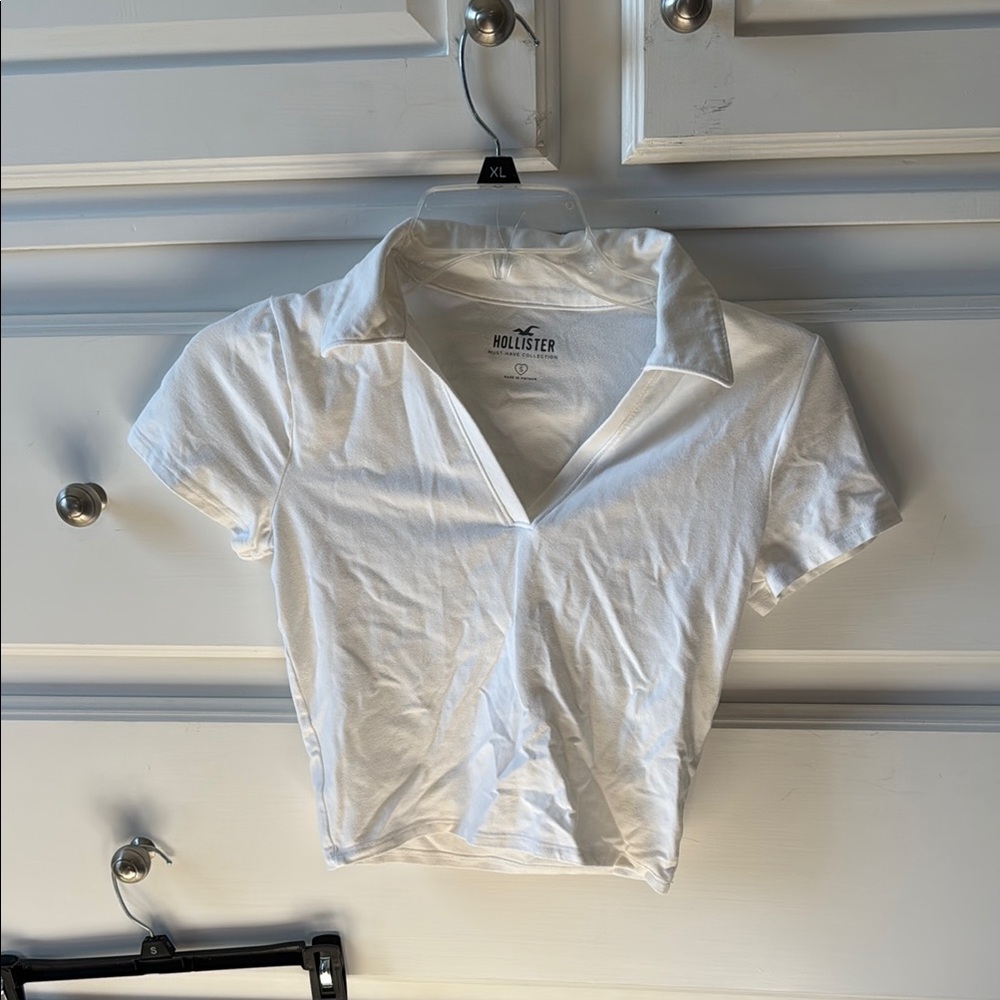 Hollister White Collared Crop Top